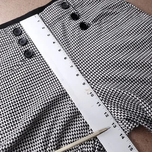 Max Studio Wide Leg Sailor Pants Houndstooth Slipon Stretch Women 28 Black White - Picture 6 of 13